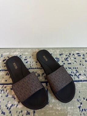 Michael Kors Brown Logo Slide Sandals